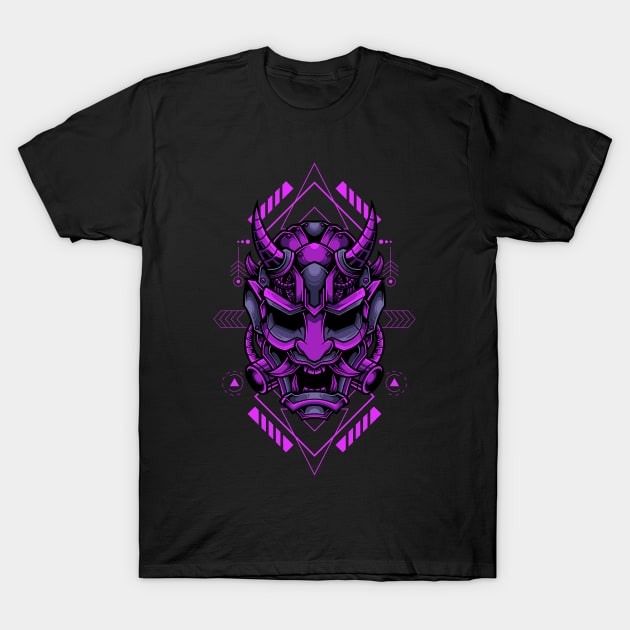 Machine Oni: Futuristic Robotic Interpretation of an Oni Mask T-Shirt by masrxyan